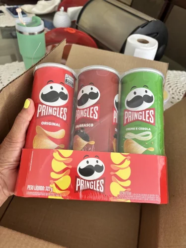 Pringles Pack Promo Salgadinho de Batata Frita 3 Sabores - Original, Creme e Cebola e Churrasco