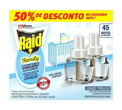 Refil Líquido Repelente Elétrico Raid 45 Noites Family 2 Unidades