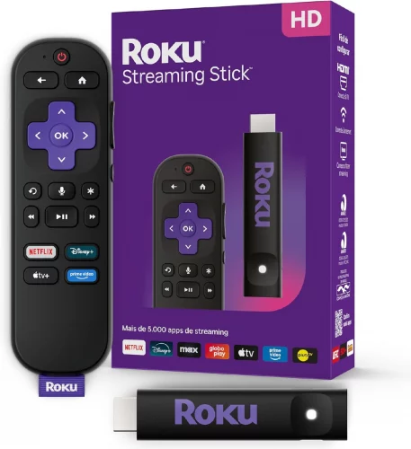 🔥 Roku Streaming Stick HD 2025 | Dispositivo de streaming para TV HD/FHD com controle remoto por comando de voz compatível com Alexa, Siri e Google