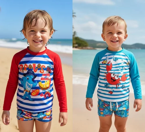 Roupa de Banho Sunga + Blusa Proteção Solar Fps Uv 50 (Tam 1 ao 8) varias opções de cores