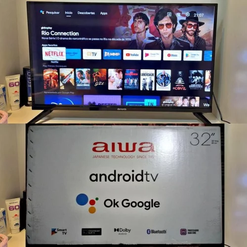 ▪️ Smart TV AIWA 32” Android HD Borda Ultrafina HDR10 Dolby Áudio AWS-TV-32-BL-02-A