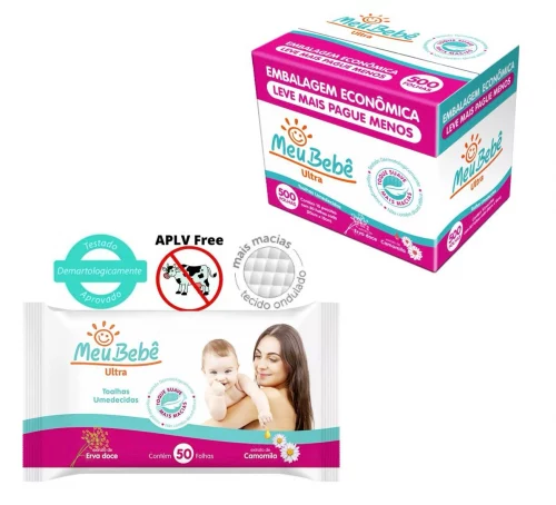 Toalha Umedecida Meu Bebê Ultra 500 unidades (10 pacotes com 50 unidades)