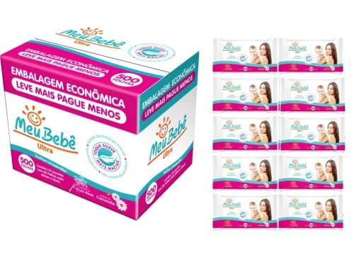 Toalha Umedecida Meu Bebê Ultra Premium Caixa 10 Pacotes - 500 Lenços