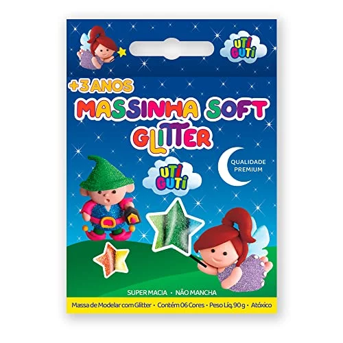 🛍️UTIGUTI Massinha Soft Glitter, Massa para Modelar Colorida em Estojo, Glitter, 6 Cores