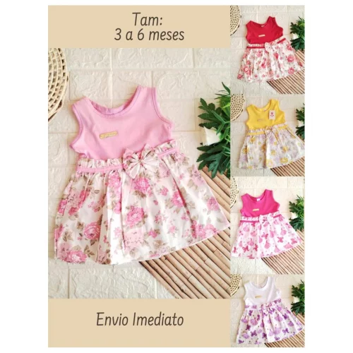 Vestido de Bebe com Pinças e Laço Helena Roupas para Bebe Menina Roupa Infantil Feminino