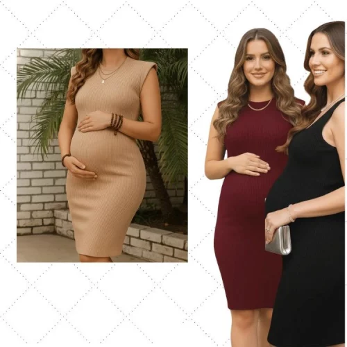 Vestido Midi Gestante Muscle Tee Canelado Gravidez Elegante