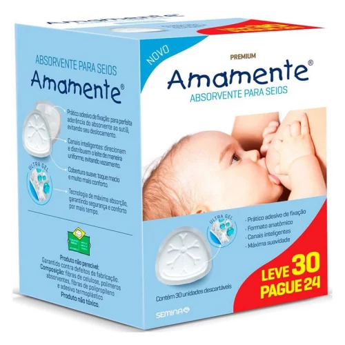 Absorvente para Seios Amamente Descartável Leve 30 Pague 24 30 Unidades