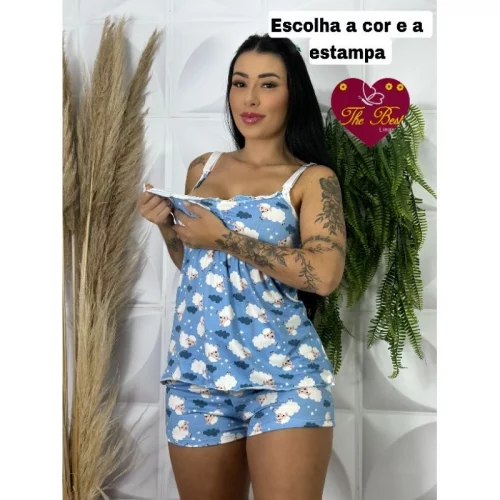 🛍️Baby Doll Amamentação Gestante Confortável Click Abertura segura short dool