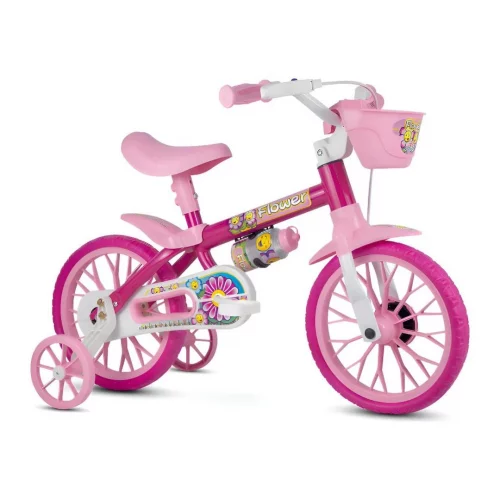 Bicicleta Infantil Com Rodinhas de Apoio Aro 12, Nathor - Rosa