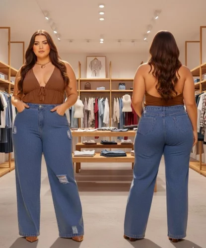 Calça Plus Size Jeans Feminina Wide Leg Levanta Bumbum