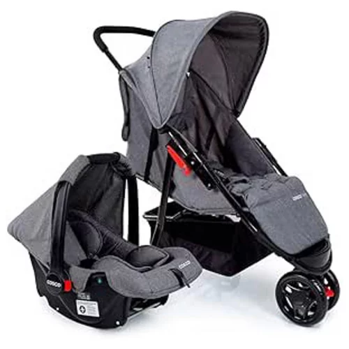 Carrinho + Bebê conforto - Cosco Kids, Travel System Toffy, Cinza Mescla