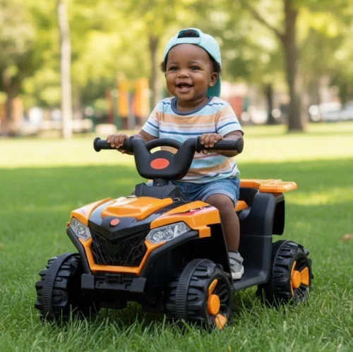 Carrinho Elétrico Quadriciclo Infantil Laranja Farol Led Som Acelerador Música