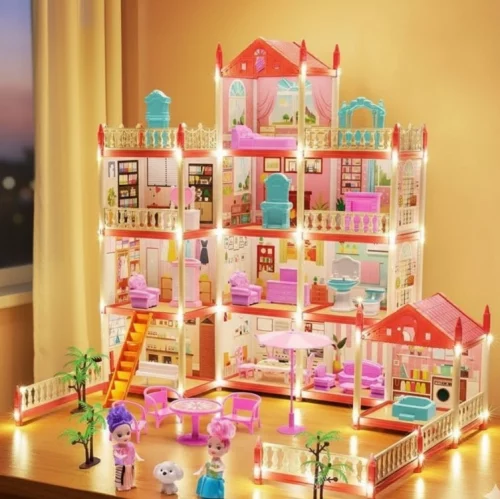Casinha De Boneca Castelo Da Princesa 283 Pcs Rosa Com Quatro Bonecas
