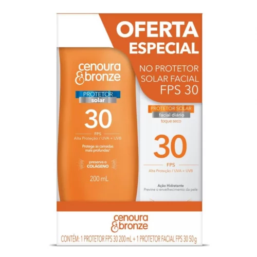 Cenoura e Bronze Kit Protetor Solar Corpo FPS 30 200ml + Facial FPS 30 50g, Cor: Branco