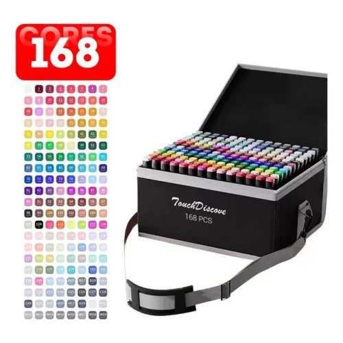 🔥 Conjunto Canetas Marcador Canetinha Ponta Dupla 168cores Kit