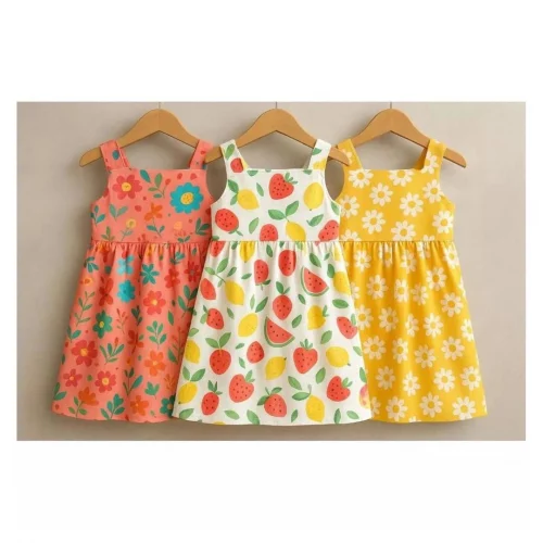 Conjunto com 2 Vestidos Infantis – Algodão Macio e Estampas Lindas - 3 meses ao 12 anos