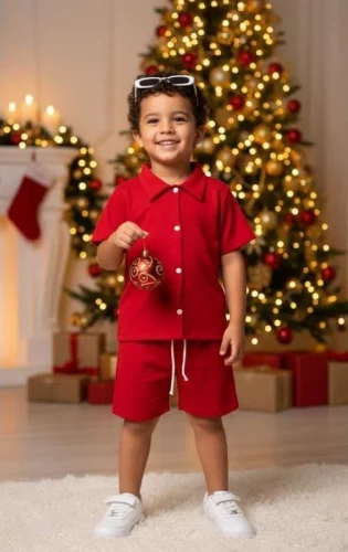> Conjunto Mauricinho Camisa Botões Social Blogueirinho Liso Menino Natal e Ano Novo