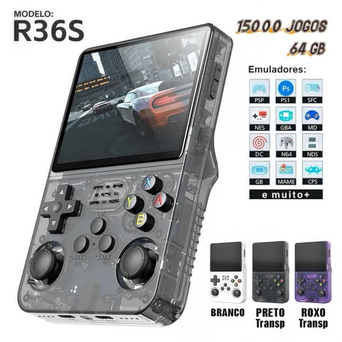 🔥 Console Portátil R36S + de 15.000 Jogos Vídeo Game 64g Linux Tela IPS 3.5 Polegadas