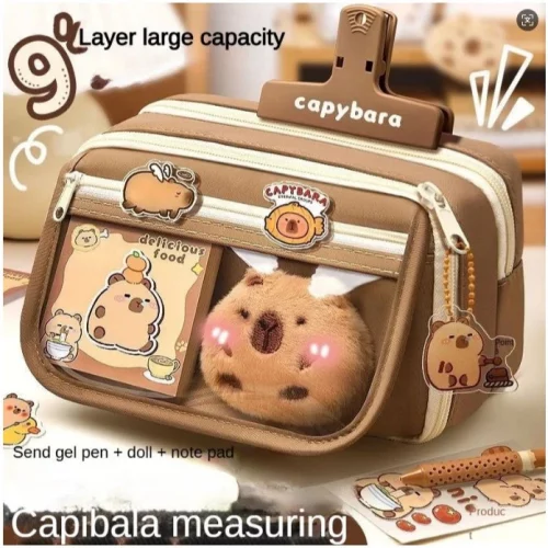 🛍️Estojo de Lápis Transparente Capivara Kuromi Grande Capacidade com Zíper Impermeável Caixa de Armazenamento de Material