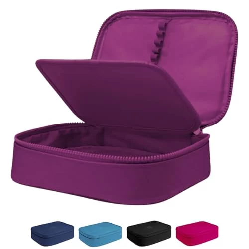 🛍️Estojo Escolar Box Grande Infantil Organizador Para Lapis Feminino Masculino Nylon Com Divisoria Necessarie Ziper Resistente Marca Calmfy (Violeta)