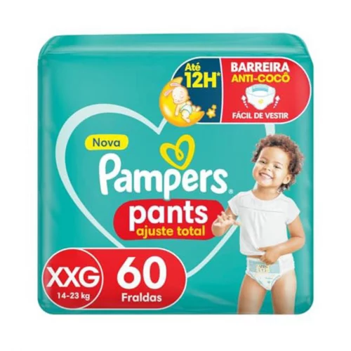 Fralda Pampers Pants Ajuste Total Tamanho XXG, Fácil de Vestir, 60 Unidades