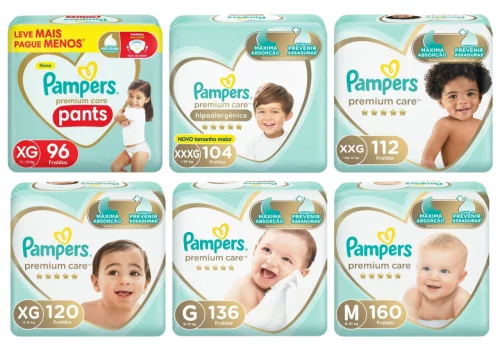 Fralda Pampers Premium Care M, G, XG, XXG, XXXG