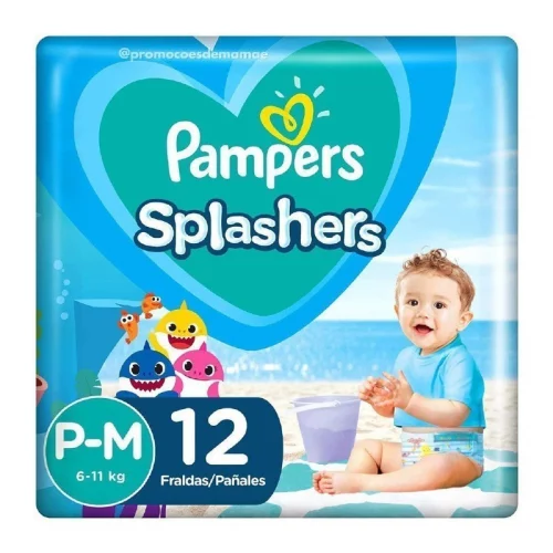 Fralda Pampers Splashers Baby Shark P-M 12 Un