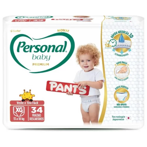 Fralda Personal Baby Premium Pants XG com 34 unidades