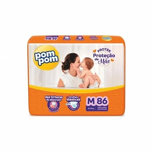 🛍️Fralda Pom Pom Protek Proteção de Mãe Hiper M 86 Unidades