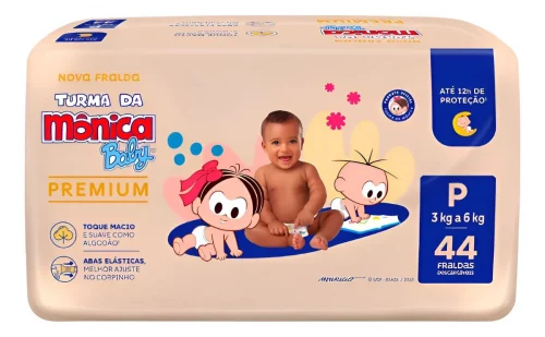 Fralda Turma da Mônica Baby Premium Jumbo P com 44 unidades