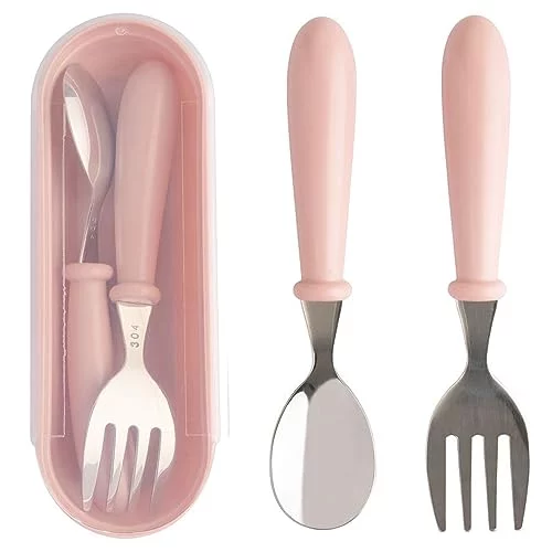 🛍️Jogo Talheres Colher Garfo Inox Infantil Kit Com Estojo Bebê, introdução alimentar, passeios e viagens, Rosa - Clink