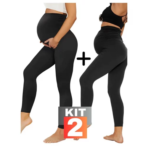 Kit 2 Legging gestante calça grávida maternidade suplex conforto barriga cós alto plus size curva