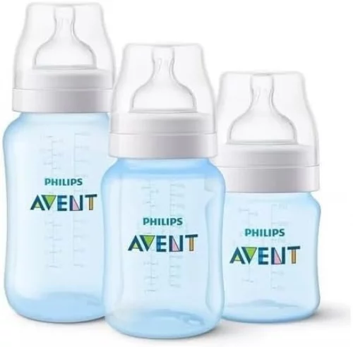Kit 3 mamadeiras Philips Avent Anti-colic 125, 260 e 330ml -  Transparente ou Azul