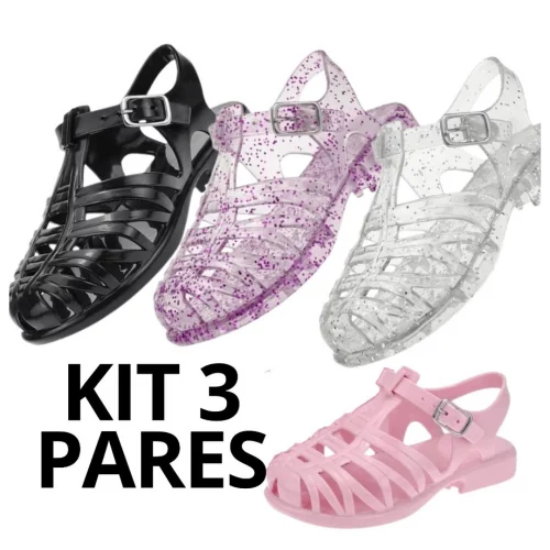 Kit 3 Pares Sandália Menina Molinha Papete Plástico Infantil Feminina Sandalinha Promoção