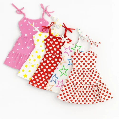 Kit 3 Vestidos Infantis Menina Estampado Alça de Amarrar Verão ENVIO CORES E ESTAMPA SORTIDAS Tam: 01 a 08 anos