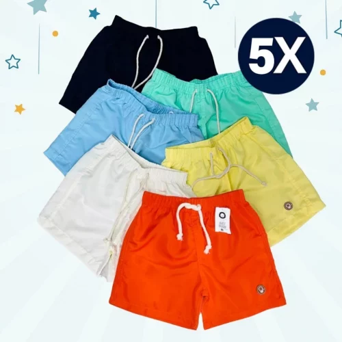 Kit 5 Bermudas Tactel Infantil Juvenil Meninos Short Praia Tam: 02 ao 14