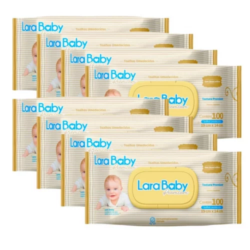Kit C/8 Lenço Umedecido Lara Baby Premium 100 Unidades Total 800
