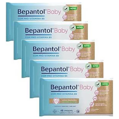 Kit com 5 Lenços Umedecidos Biodegradável 48un Cada Bepantol