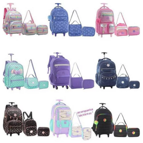 Kit Mochila Rodinha Escolar Juvenil Lancheira e Estojo Yepp Desing Lindo