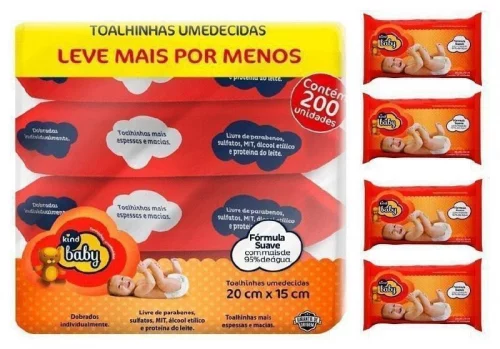 Kit Toalhas Umedecidas Infantil Kind Baby 200 Unidades