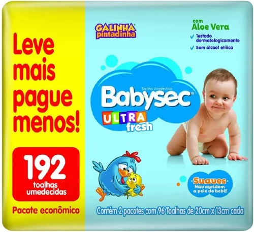 Lenço Umedecido Babysec Ultrafresh 192 folhas - 2 Pacotes com 96 unidades