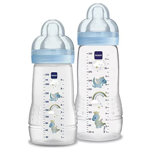MAM Baby Kit 2 Mamadeiras Easy Active Set, 270ml e 330ml Com Formato Ergonômico e Fácil de Segurar para Crianças 2+ Meses com Bico de Silicone Skinsof...