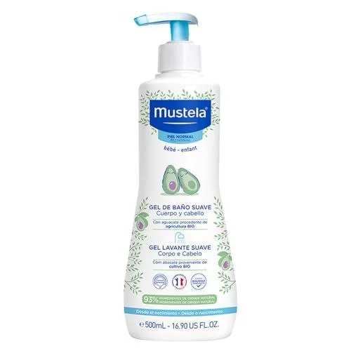 🛍️Mustela Gel Lavante Suave 500ml - Sabonete Líquido Corpo e Cabelo Infantil - 93% de Ingredientes de Origem Natural - Seguro Desde o Nascimento