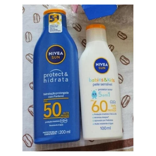 🛍️NIVEA SUN Kit Protetor Solar Protect & Hidrata FPS50 200ml + Protetor Solar Kids Sensitive FPS60 100ml, Nivea