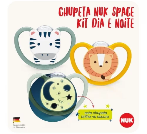 NUK Kit Com 3 Chupetas Space 6+ Meses – Dia E Noite