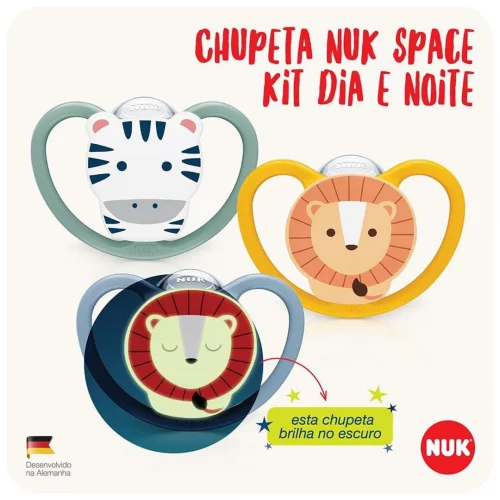 NUK Kit Com 3 Chupetas Space 6+ Meses Dia E Noite