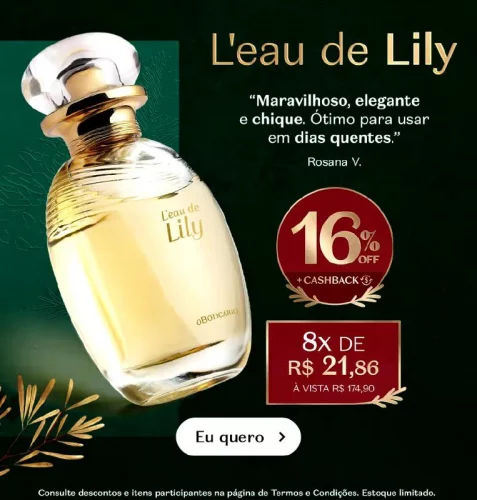 OFERTA IMPERDÍVEL – L'eau de Lily Desodorante Colônia 75ml  🌸 ✨