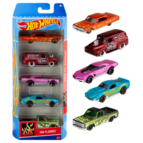 Pacote 5 Carros Sortidos, Hot Wheels, Mattel, Multicor