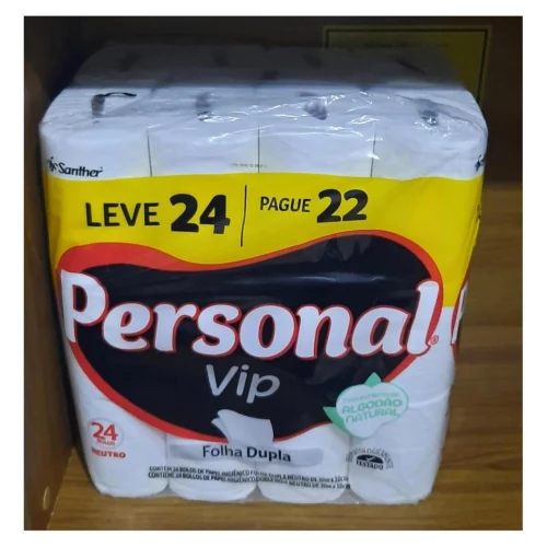Personal VIP - Papel Higiênico Folha Dupla, Branco 24 unidades