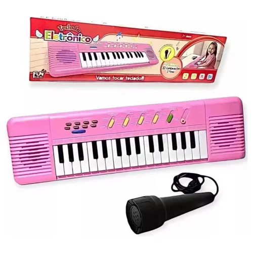 Piano Teclado Infantil com Microfone Educativo – Brinquedo Musical para Menina e Menino